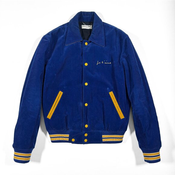 Saint Laurent Teddy Jacket Je T'aime Blue Size M Corduroy & Wool - Picture 1 of 12
